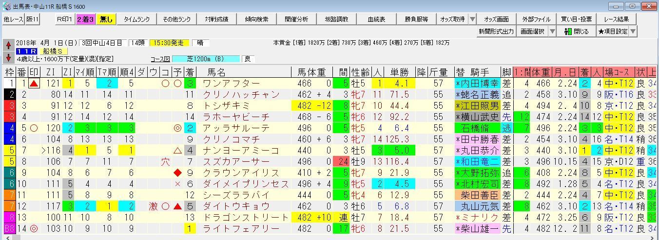 今日の１１レース中山 阪神 結果 競馬 各レースのデータ